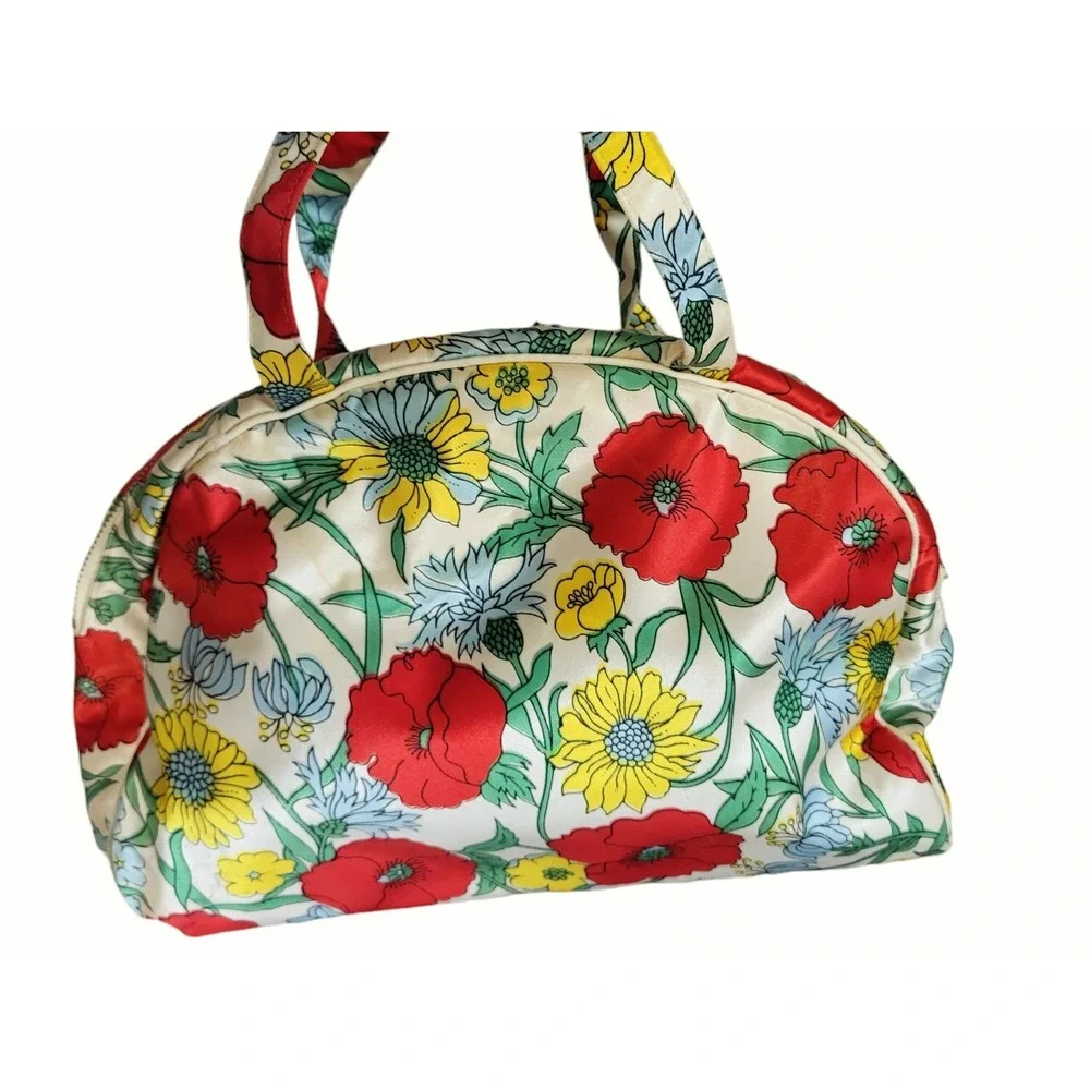 Floral Print Poppy Cosmetic Bag - Red, Yellow, Green